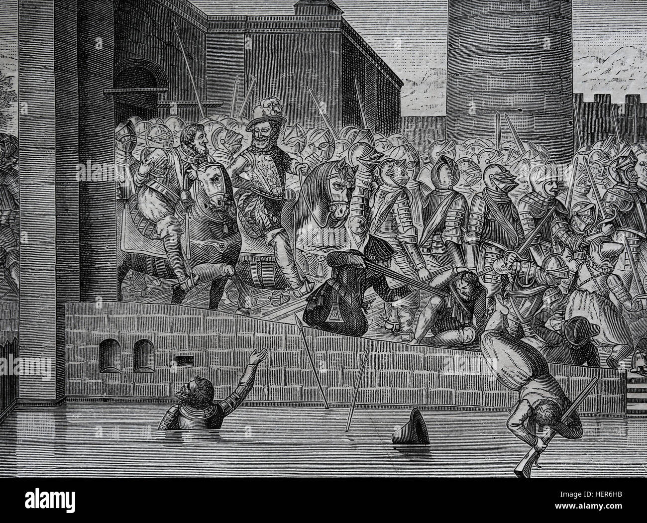 Enrico IV di Francia (1553-1610). Ingresso di Enrico IV a Parigi, 22 marzo 1594, con 1500 cuirassiers. Incisione di Jean Le Clerc, 1596. Facsimile 1884 Foto Stock