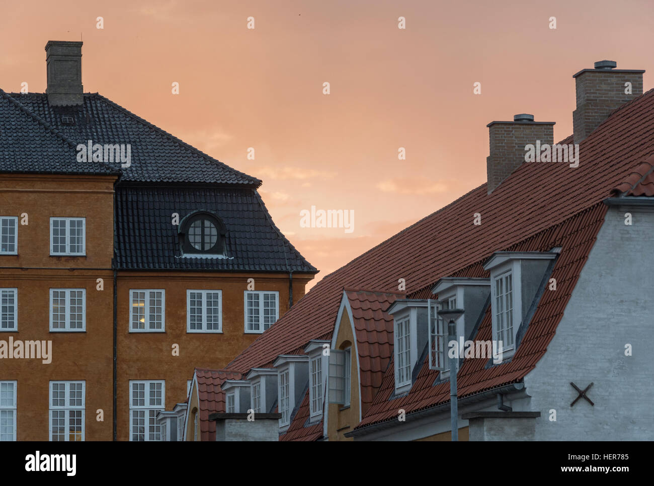 Gli edifici colorati a Copenhagen, Danimarca Foto Stock