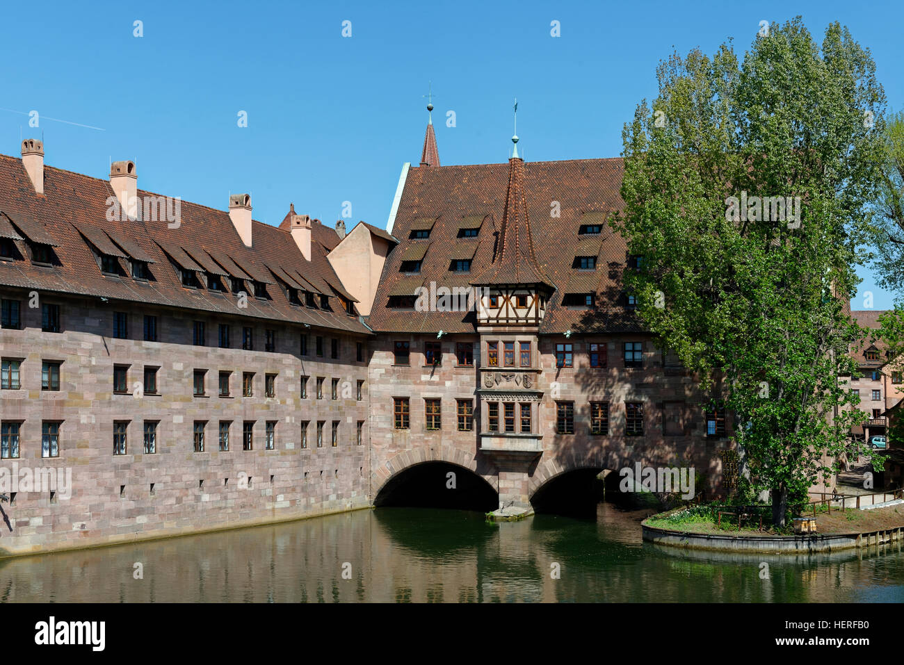 Ristorante Heilig-Geist-Spital, Pegnitz Fiume, Centro storico, Norimberga, Media Franconia, Franconia, Baviera, Germania Foto Stock