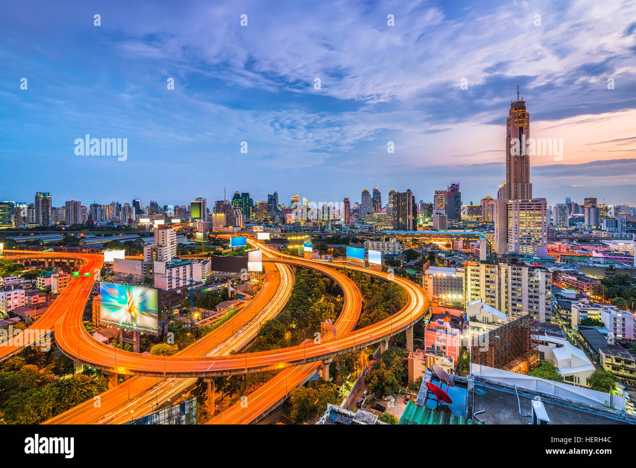 Bangkok, Thailandia skyline da Ratchathewi distretto. Foto Stock