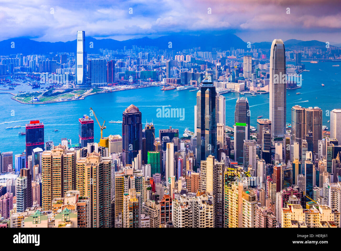 Hong Kong Cina skyline da Victoria Peak. Foto Stock