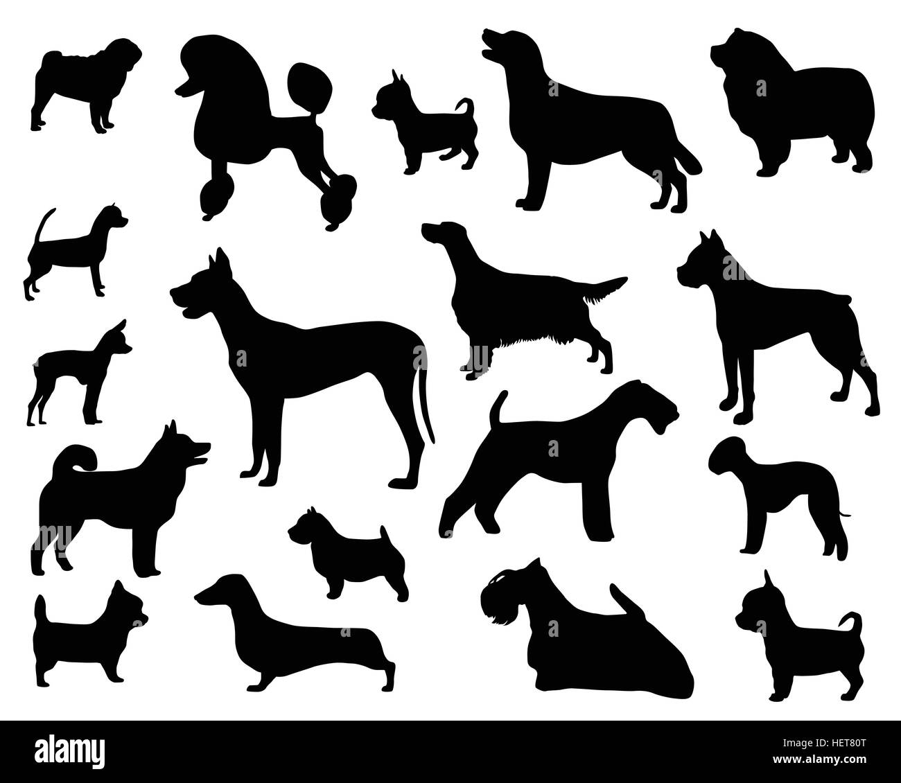 Raccolta di sagome di animali domestici - cani di differenti razze Illustrazione Vettoriale