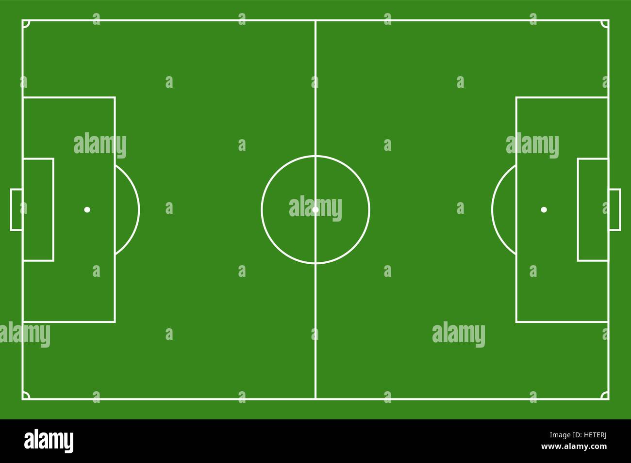 Campo di calcio, illustrazione vettoriale. Campo di calcio con le linee e le aree. La marcatura del campo di calcio. FIFA Soccer la dimensione del campo Illustrazione Vettoriale