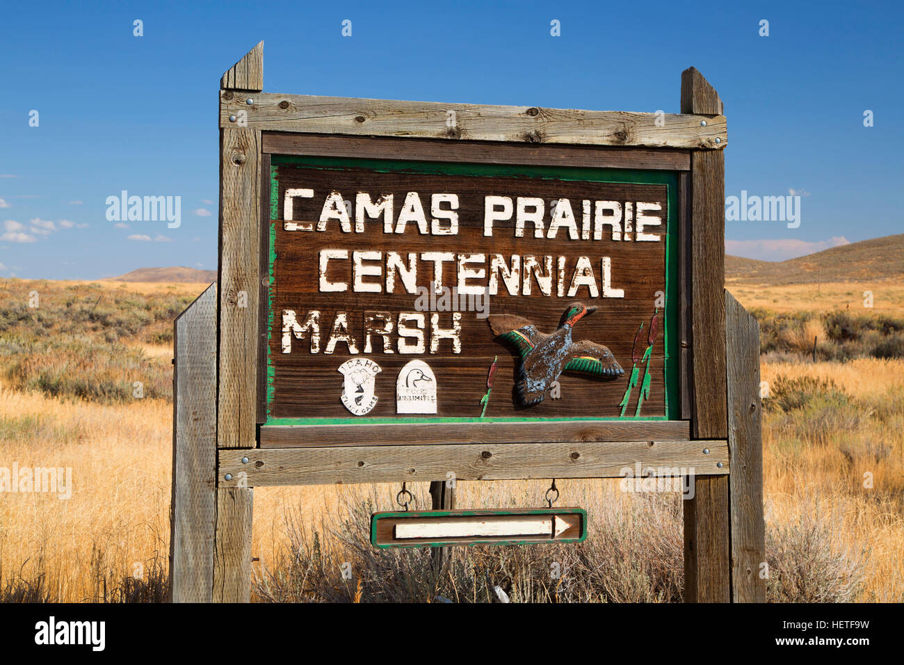 Ingresso segno, Camas Prairie Centennial Marsh, Idaho Foto Stock