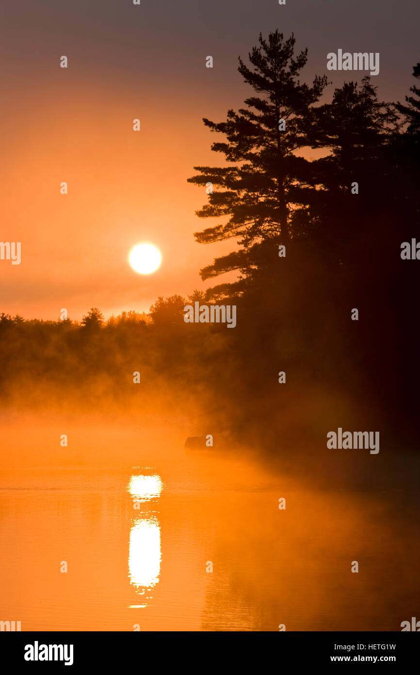 La mattina presto sul lago Pawtuckaway come visto da cavallo di isola in New Hampshire è stato Pawtuckaway Park. Foto Stock