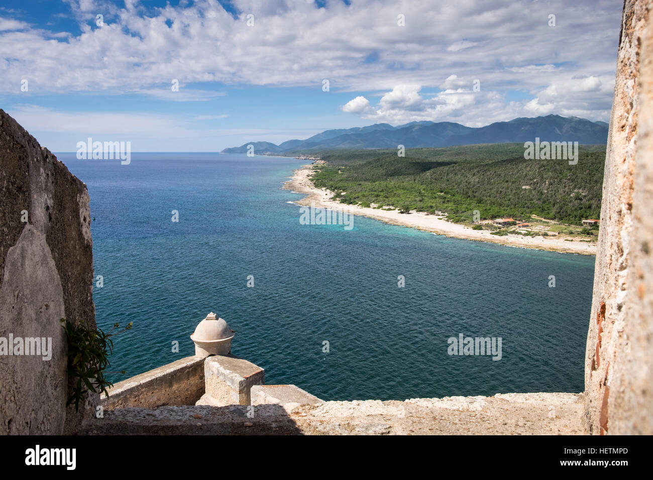 Viste dal Castillo de San Pedro de la Roca del Morro di Santiago de Cuba, Cuba Foto Stock