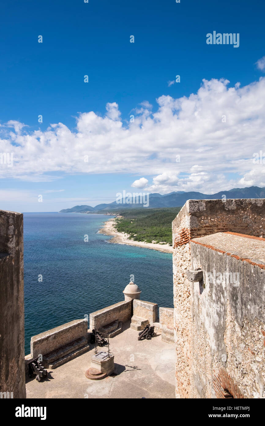 Viste dal Castillo de San Pedro de la Roca del Morro di Santiago de Cuba, Cuba Foto Stock