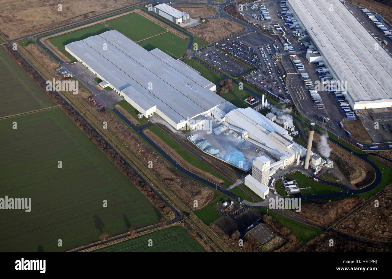 Vista aerea del Guardian Industries UK Ltd Fabbrica del Vetro a Goole, East Yorkshire, Regno Unito Foto Stock