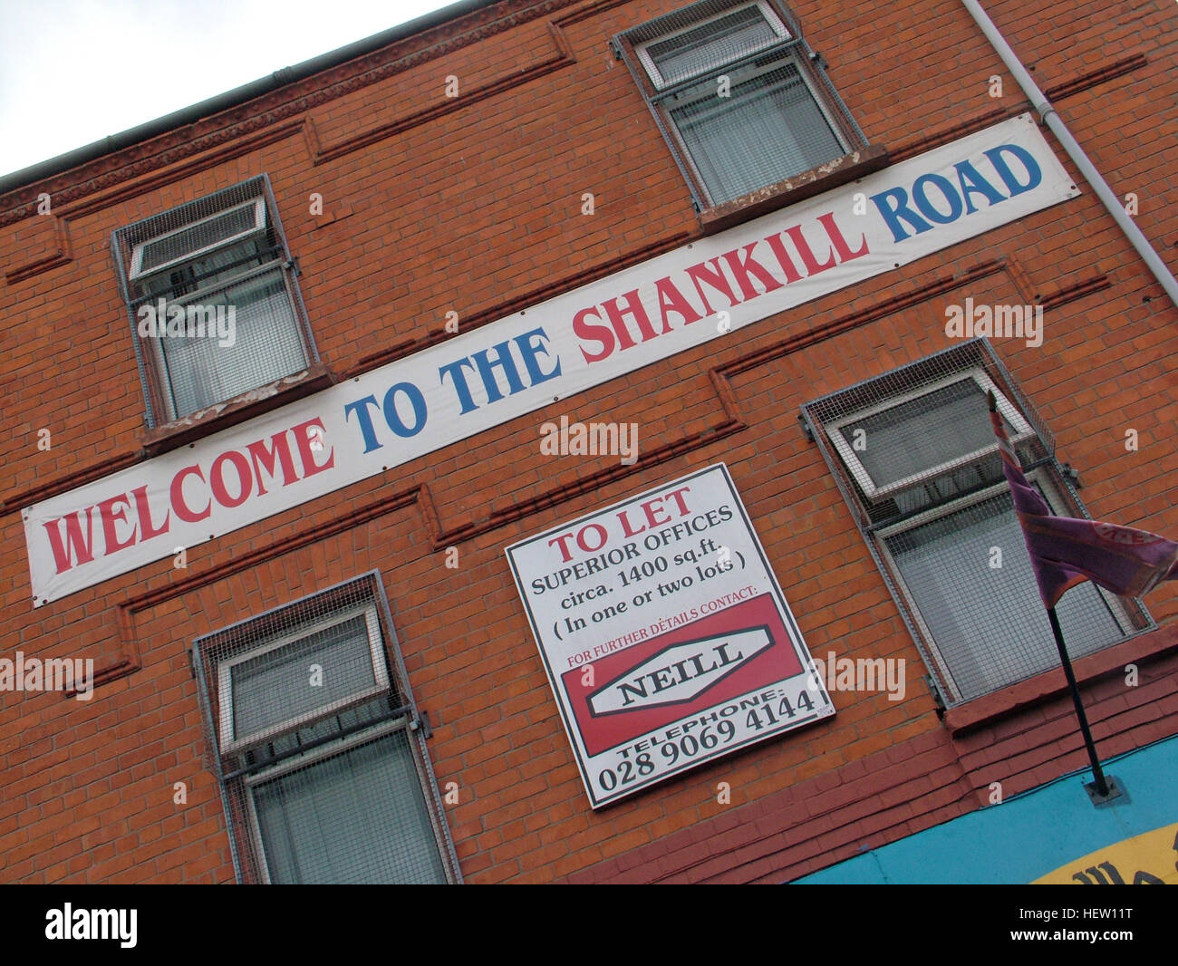 Shankill Road murale - Benvenuto al Shankill Road, West Belfast, Irlanda del Nord, Regno Unito Foto Stock