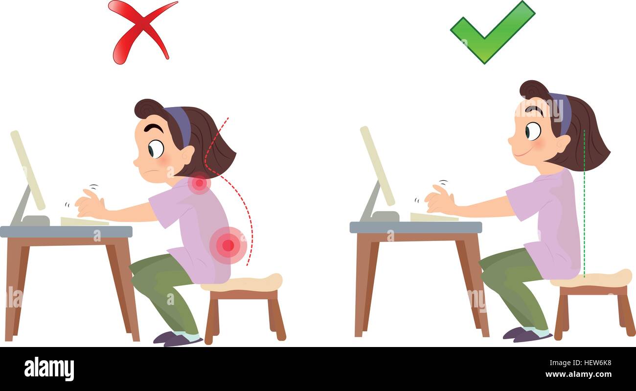 Correggere e colonna vertebrale cattiva postura seduta Illustrazione Vettoriale