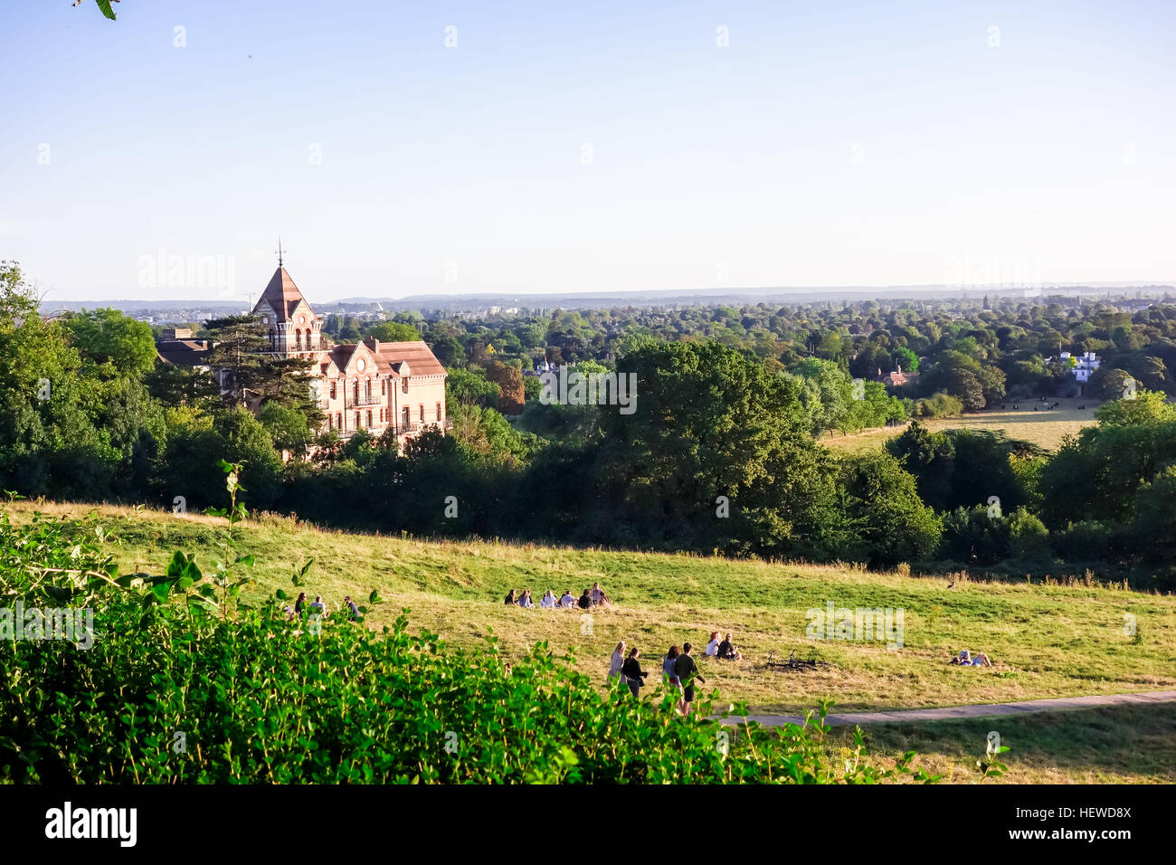 Una vista sulla campagna che si affaccia su Richmond Park di Londra. Foto Stock