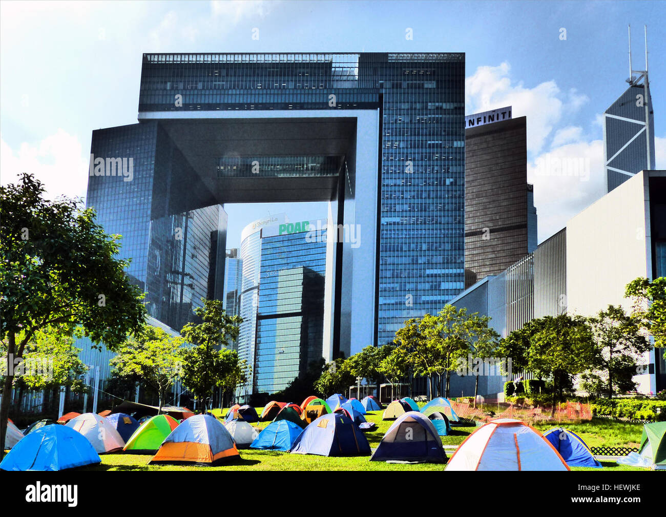 Il movimento Occupy Central, avviato a Hong Kong nel 2014, chiese il suffragio universale per le elezioni amministrative. La protesta mirava a distruggere il distretto finanziario per fare pressione sul governo per una riforma politica. Foto Stock