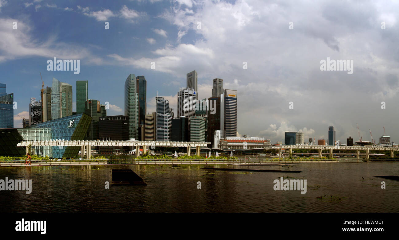 Questa descrizione di Singapore evidenzia la sua posizione di hub finanziario globale con una popolazione diversificata. Le aree storiche della città-stato insulare, tra cui Chinatown e Little India, sono ricche di cultura, con mercati tradizionali e cibo di strada che rappresentano il suo patrimonio multiculturale. Foto Stock