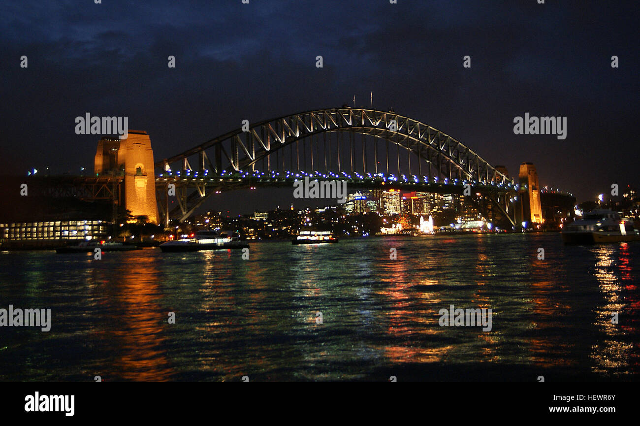 ,,L'Australia,Circular Quay,le luci della città,alto,Viste Niight Sydney Sydney Sydney Harbour Bridge,le rocce Sydney Foto Stock