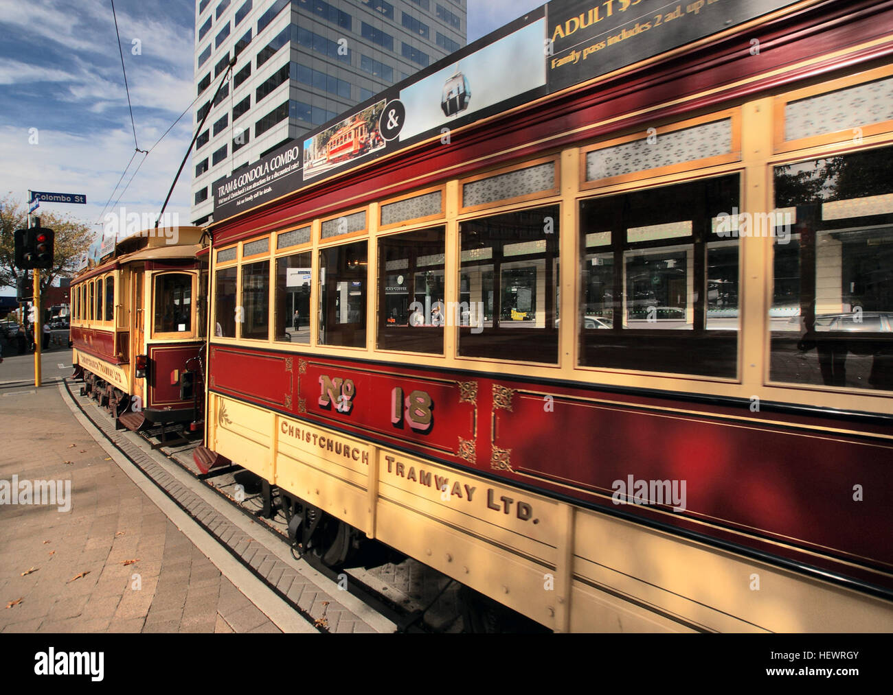 Una fotografia che mostra i tram di Christchurch, che mostrano gli storici tram elettrici della città che sono stati a lungo parte del sistema di trasporto pubblico in nuova Zelanda. I tram, tra cui i modelli Boon e Brill, sono una parte notevole della storia dei trasporti di Christchurch. Foto Stock