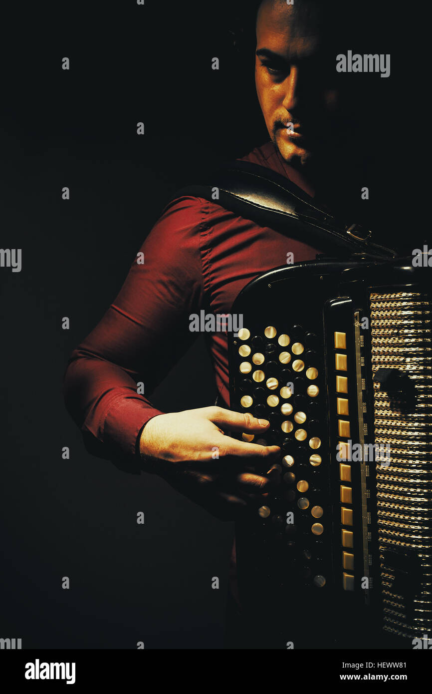 Fisarmonica Moderna player in posa con la sua armonica cromatica strumento  del tipo a Foto stock - Alamy
