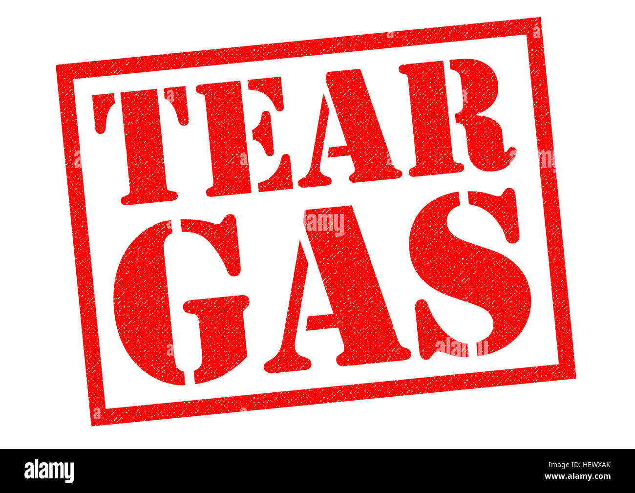 GAS LACRIMOGENI rosso timbro di gomma su uno sfondo bianco. Foto Stock