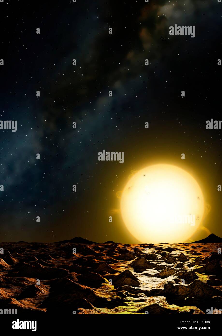 Illustrazione di esopianeta Kepler 10c. Questo è un molto denso, rocky pianeta in orbita intorno a Kepler 10, un sole-come star si trova nella costellazione di Draco, 560 anni luce dalla Terra. Il pianeta è pensato per essere più di due volte il diametro della Terra ma molto più densa, che ha causato alcuni astronomi di dub è un mega-terra'. Esso orbita intorno alla sua stella in 45 giorni ad appena un quarto della distanza della Terra dal Sole (0,25 unità astronomiche). Keplero 10c è uno dei due attualmente noto pianeti intorno a Kepler 10. Gli altri, Kepler 10b, orbite ancor più vicino a. Foto Stock