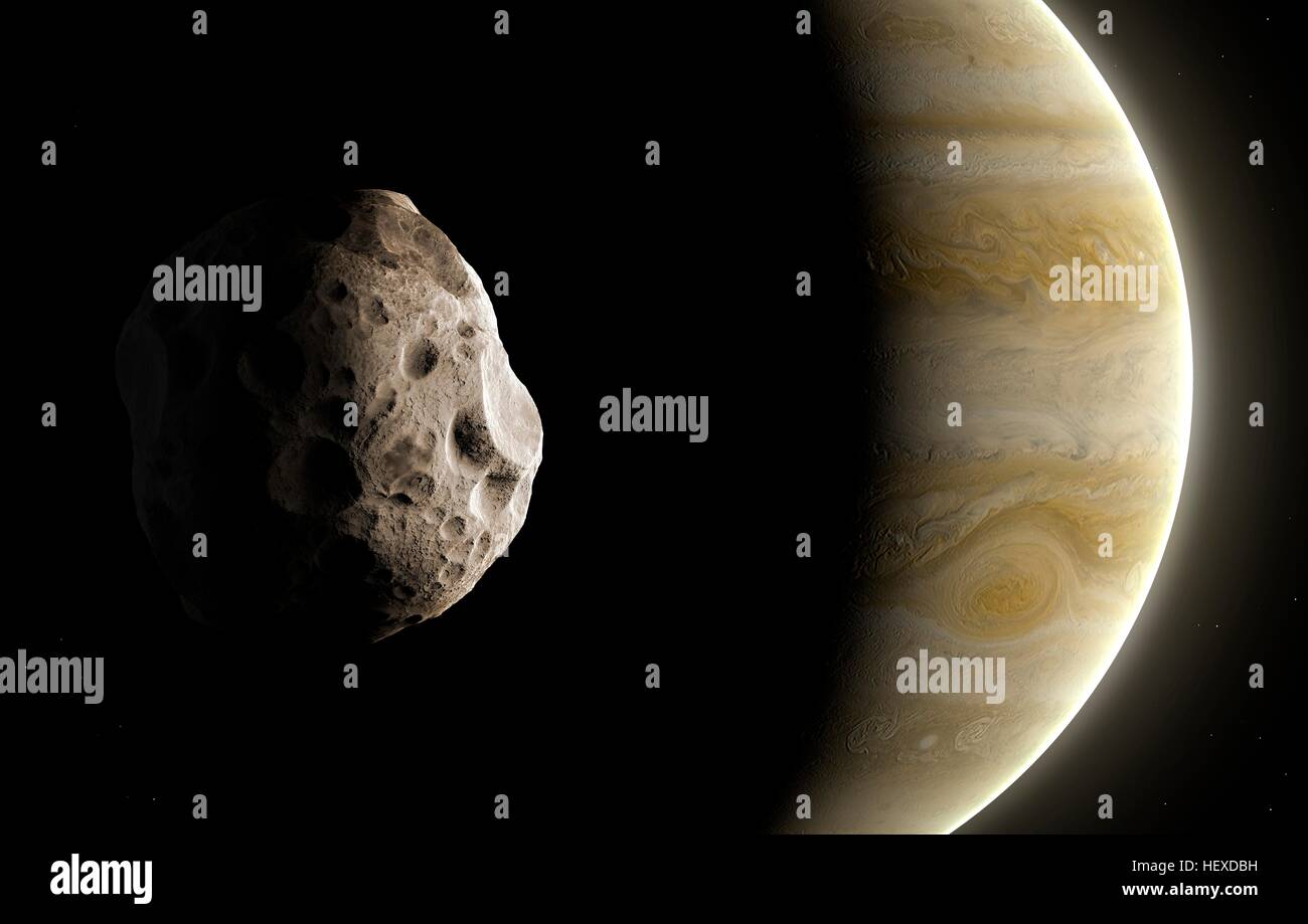 Amalthea è una luna di Giove, il terzo più vicino al pianeta a 181365 km (circa 2.6 Giove raggi dal centro del pianeta). A soli 250 km attraverso nel suo punto più largo è la sua forma non sferica. Amalthea è piccolo, è probabile che un asteroide catturato. Foto Stock