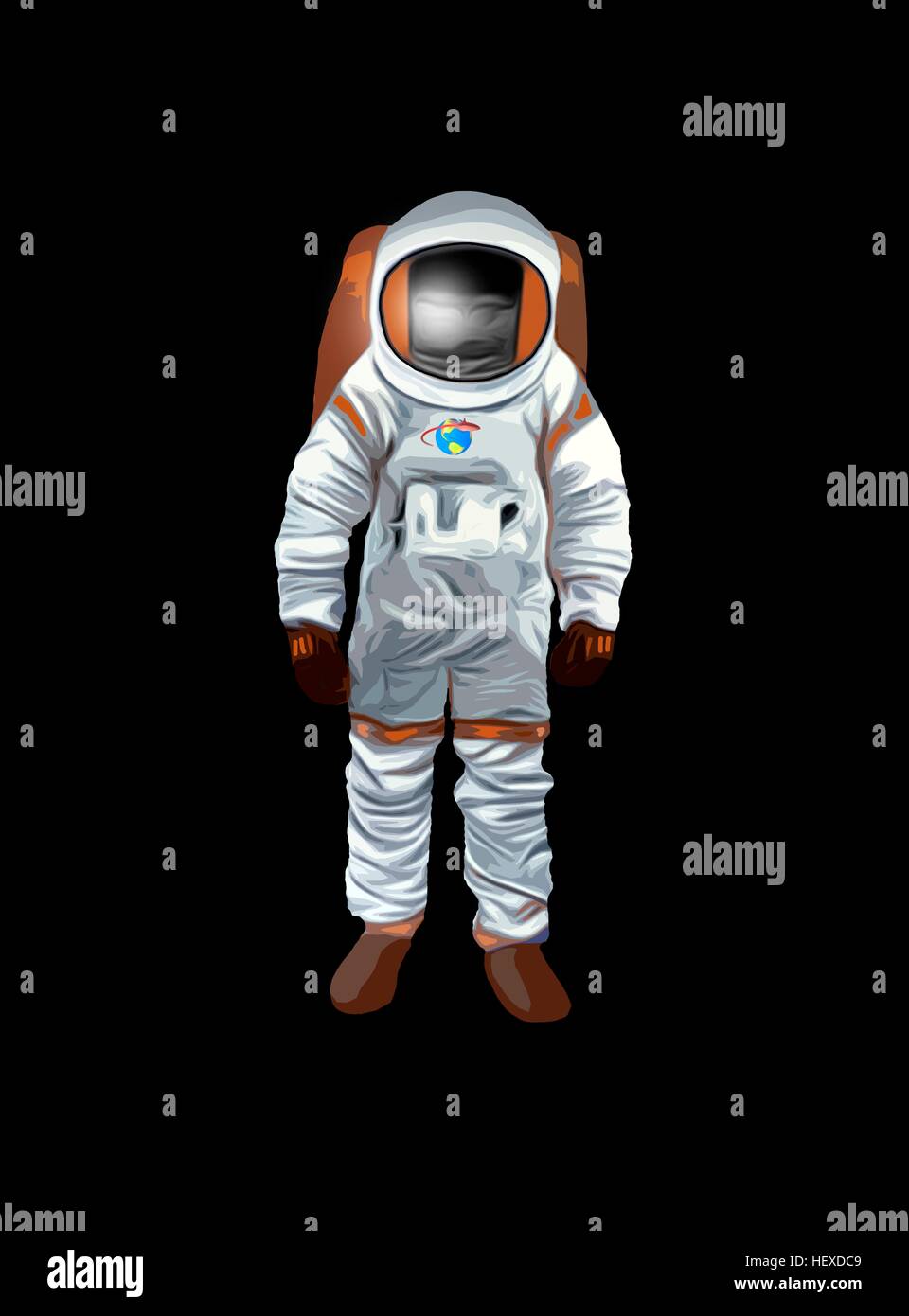 Illustrazione di un uomo nello spazio o astronauta, adatto per i bambini della pubblicazione. Foto Stock