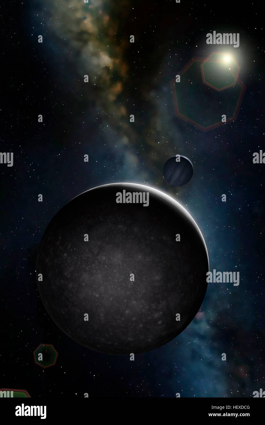 Callisto è uno dei quattro lune galileiane di Giove, e quello più lontano dal pianeta. La sua superficie è il più pesantemente cratered nel noto sistema solare. Foto Stock