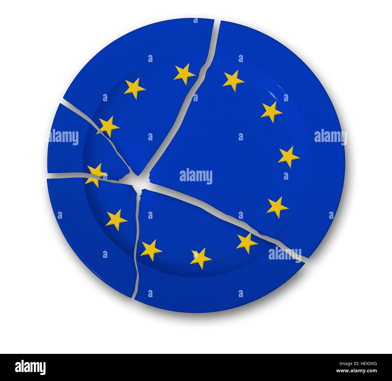 Unione europea simbolo su una piastra rotto. Foto Stock