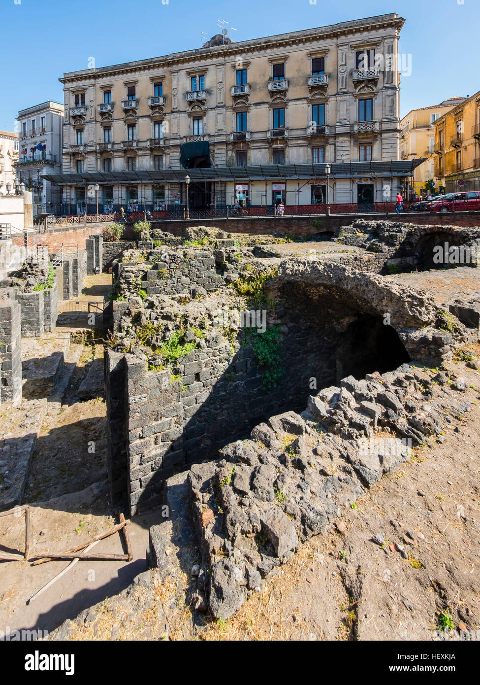 L'Italia, Sicilia, Catania, sito di scavo di un anfiteatro romano Foto Stock