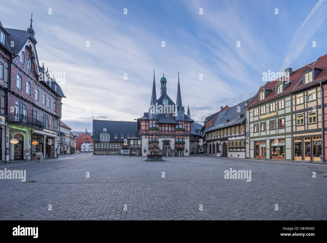 Germania, Wernigerode, vista al municipio e Piazza del mercato Foto Stock