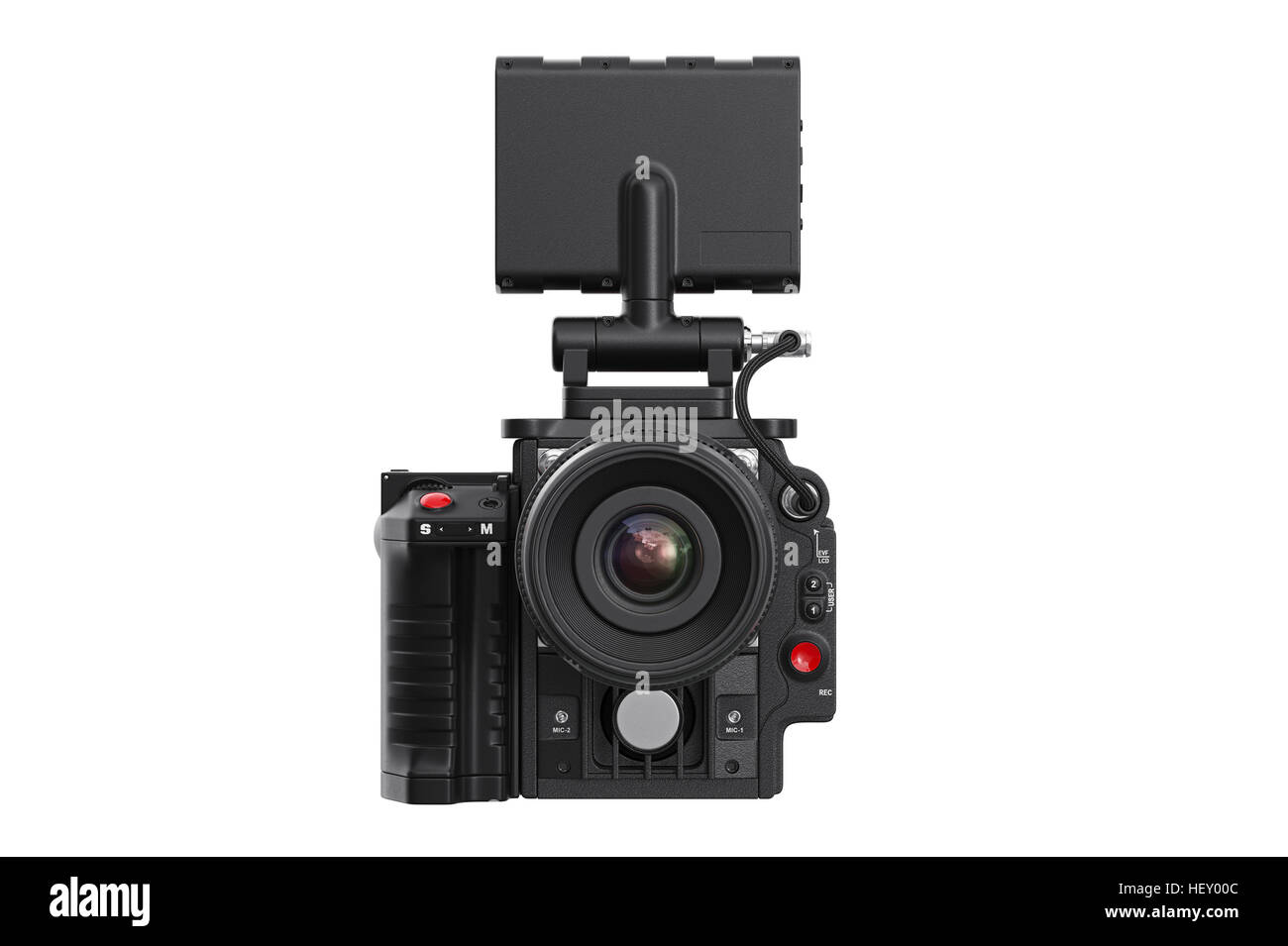Fotocamera digitale video, vista frontale. Il rendering 3D Foto Stock