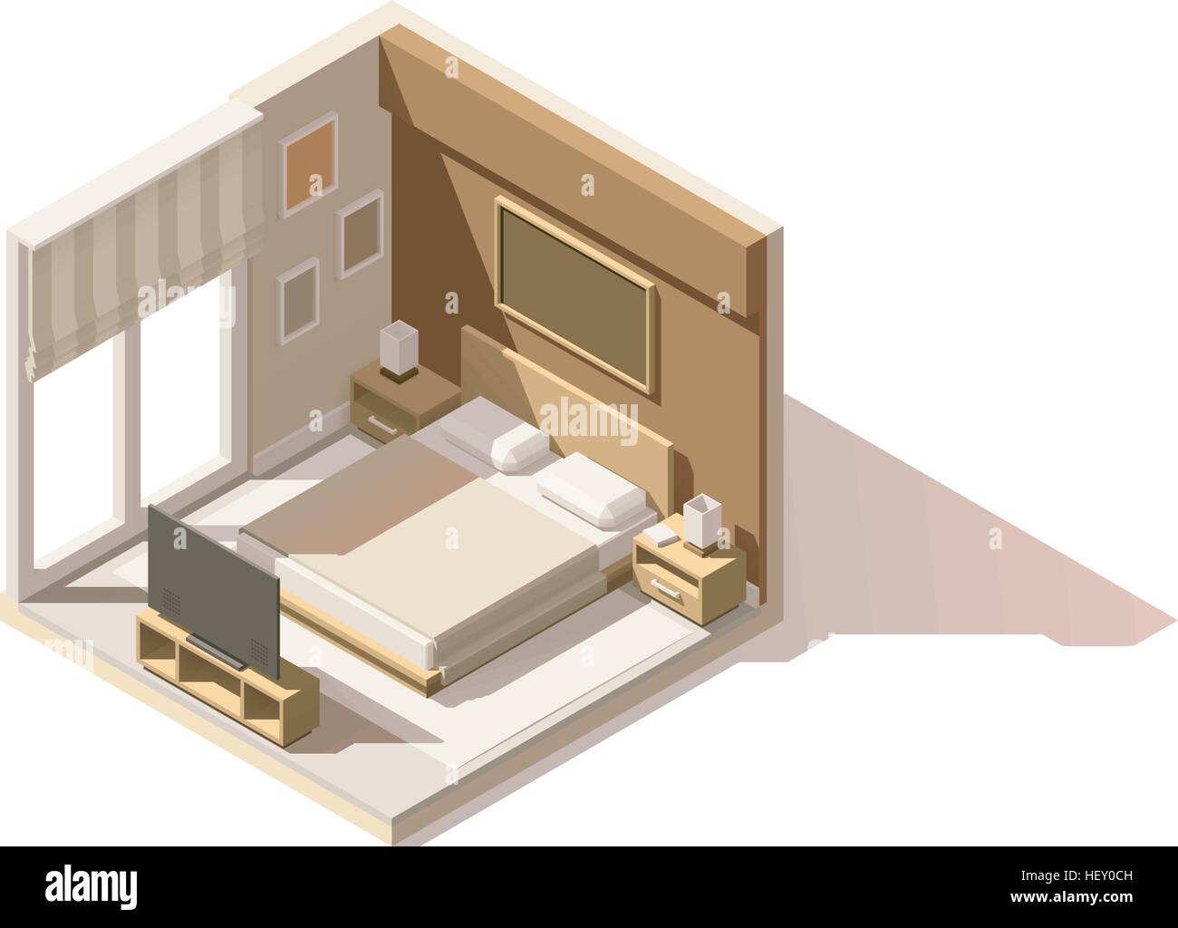 Isometrica del vettore low poly icona camera da letto Illustrazione Vettoriale