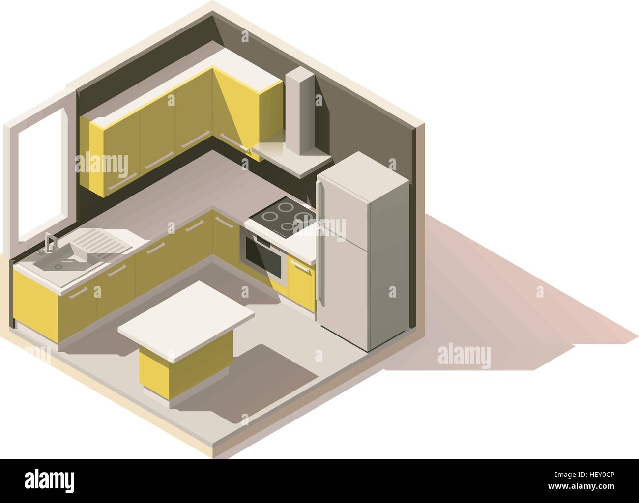 Vettore bassa isometrica poli cucina icona camera Illustrazione Vettoriale