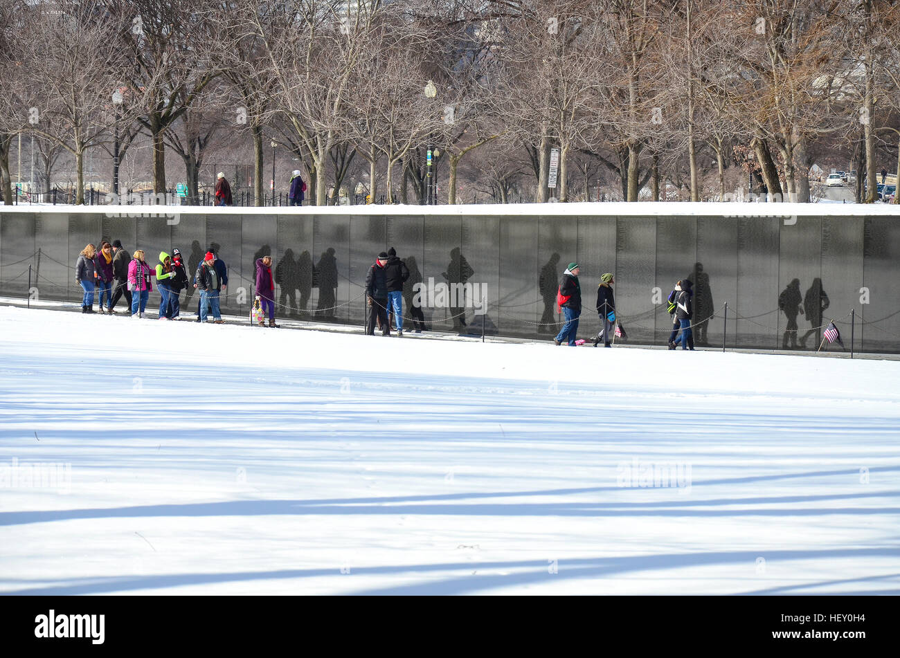 Giornata nevosa presso il Memoriale dei Veterani del Vietnam, Washington DC, 23 Gennaio 2014 Foto Stock