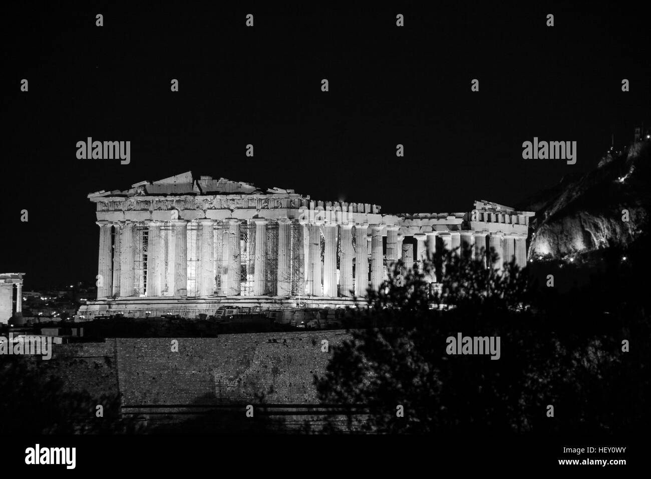 Il Partenone come visto dalla collina di Filopappou Foto Stock