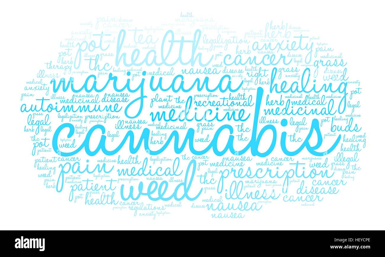 La Cannabis word cloud su uno sfondo bianco. Illustrazione Vettoriale