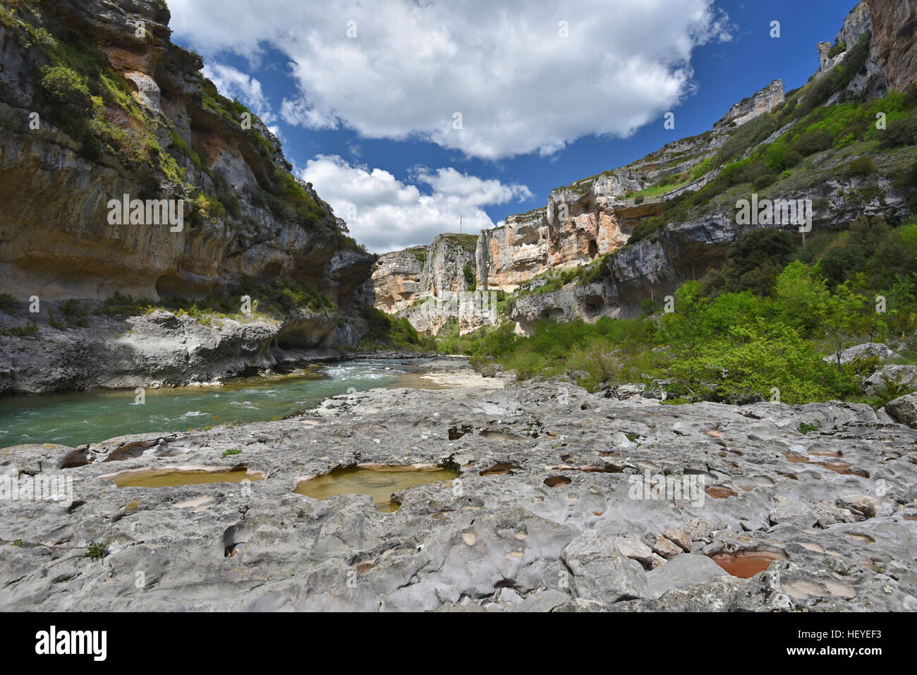 La profonda gola di Lumbier è stato creato dal fiume Irati ai piedi della Sierra de Leire. Foto Stock