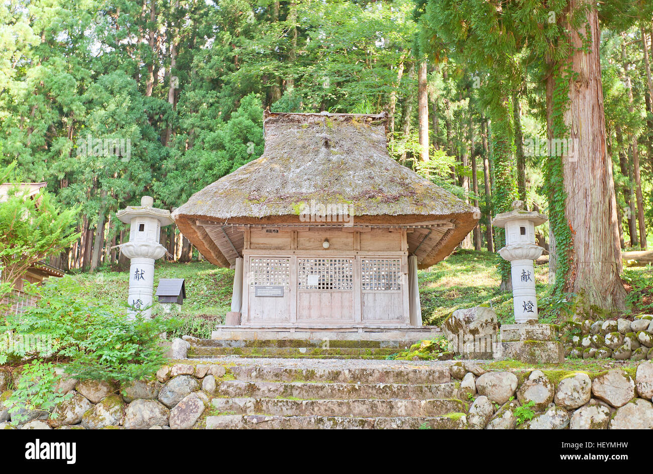 Shakado Hall (1627) di Shirakawa Hachiman Santuario scintoista di Ogimachi in stile Gassho villaggio di Shirakawa-go district Foto Stock