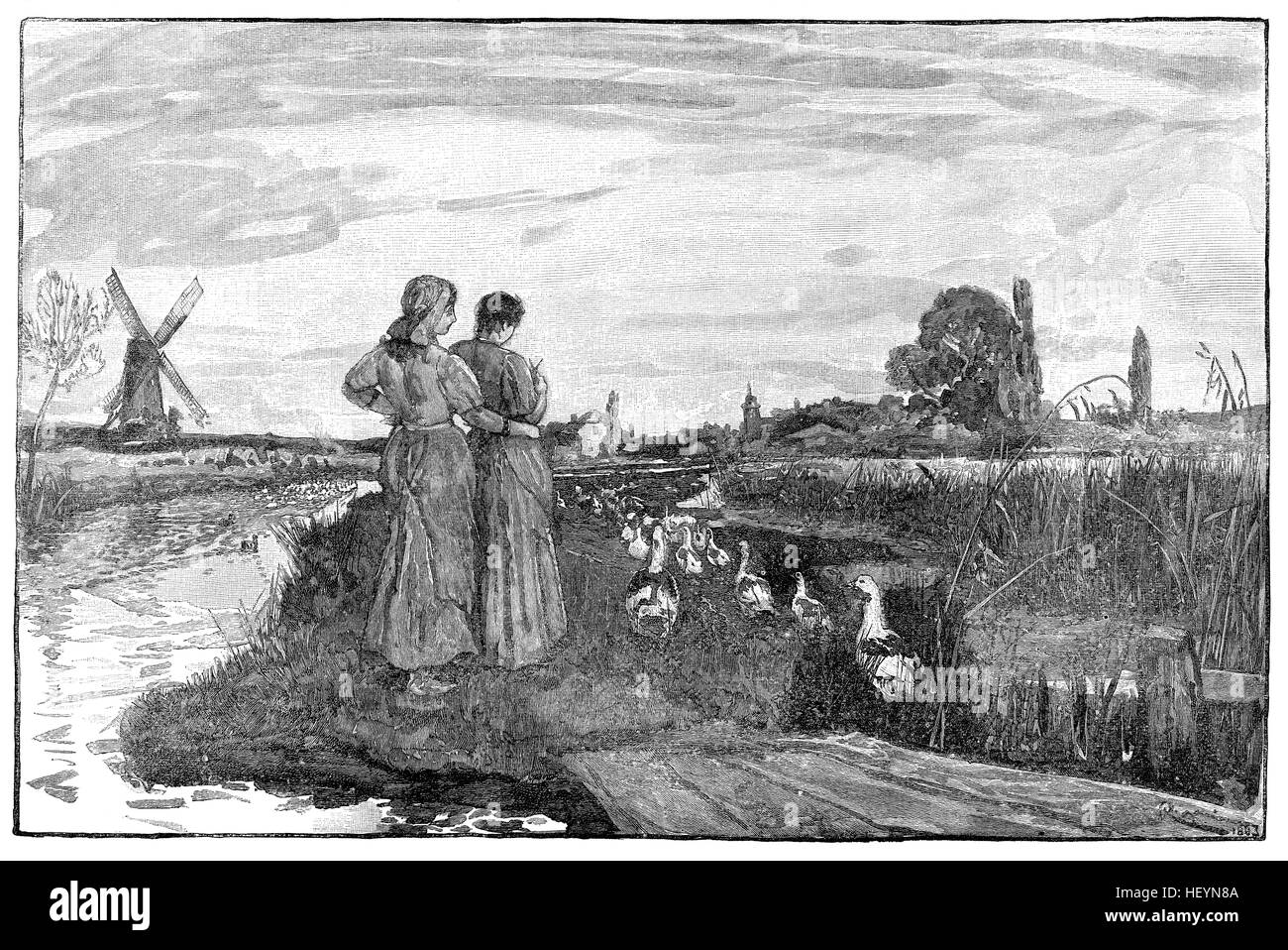 In le paludi - sera. Una incisione dal novembre 1883 problema dell'inglese illustrato Magazine. Da un disegno da R. W. Macbeth, A.R.A. Da una serie di illustrazioni per l'articolo In le paludi. Foto Stock