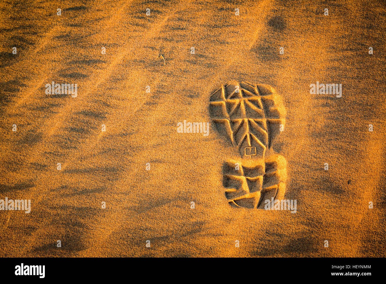 Orme nella sabbia del deserto del Sahara, Marocco Foto Stock