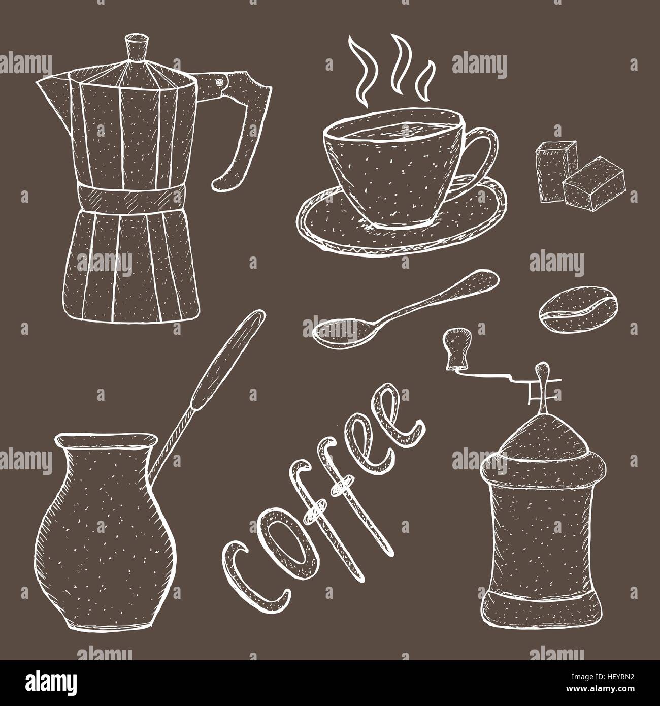 Manuale Vintage macinino da caffè. Disegnate a mano illustrazione  vettoriale di un disegno stile. Oggetto isolato Immagine e Vettoriale -  Alamy