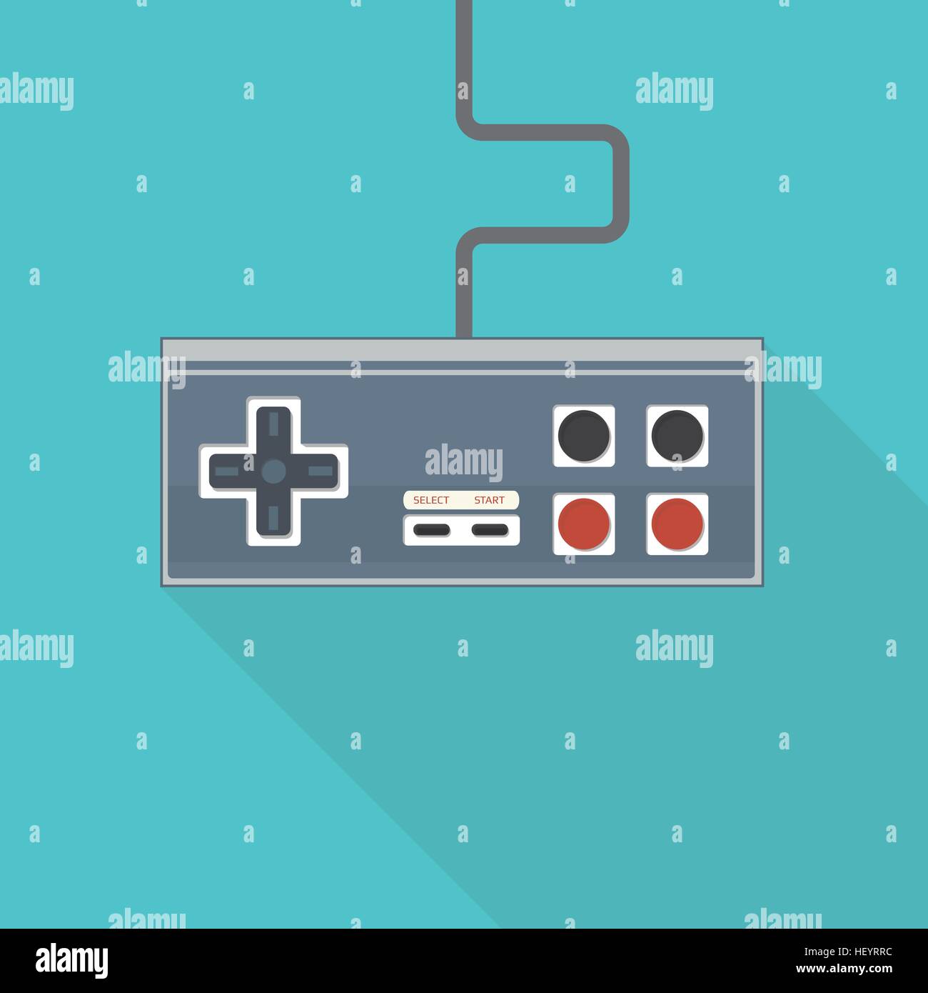 Classico stile piatto illustrazione vettoriale di forma rettangolare come joystick gamepad con pulsanti analogici e bastone con filo. Illustrazione Vettoriale