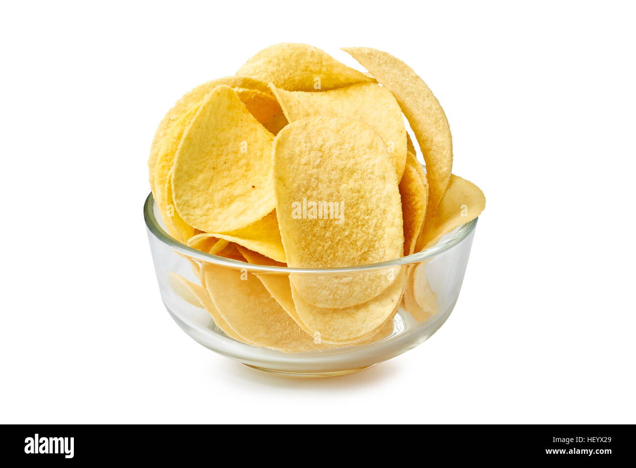 Potato Chips in recipiente di vetro su bianco Foto Stock