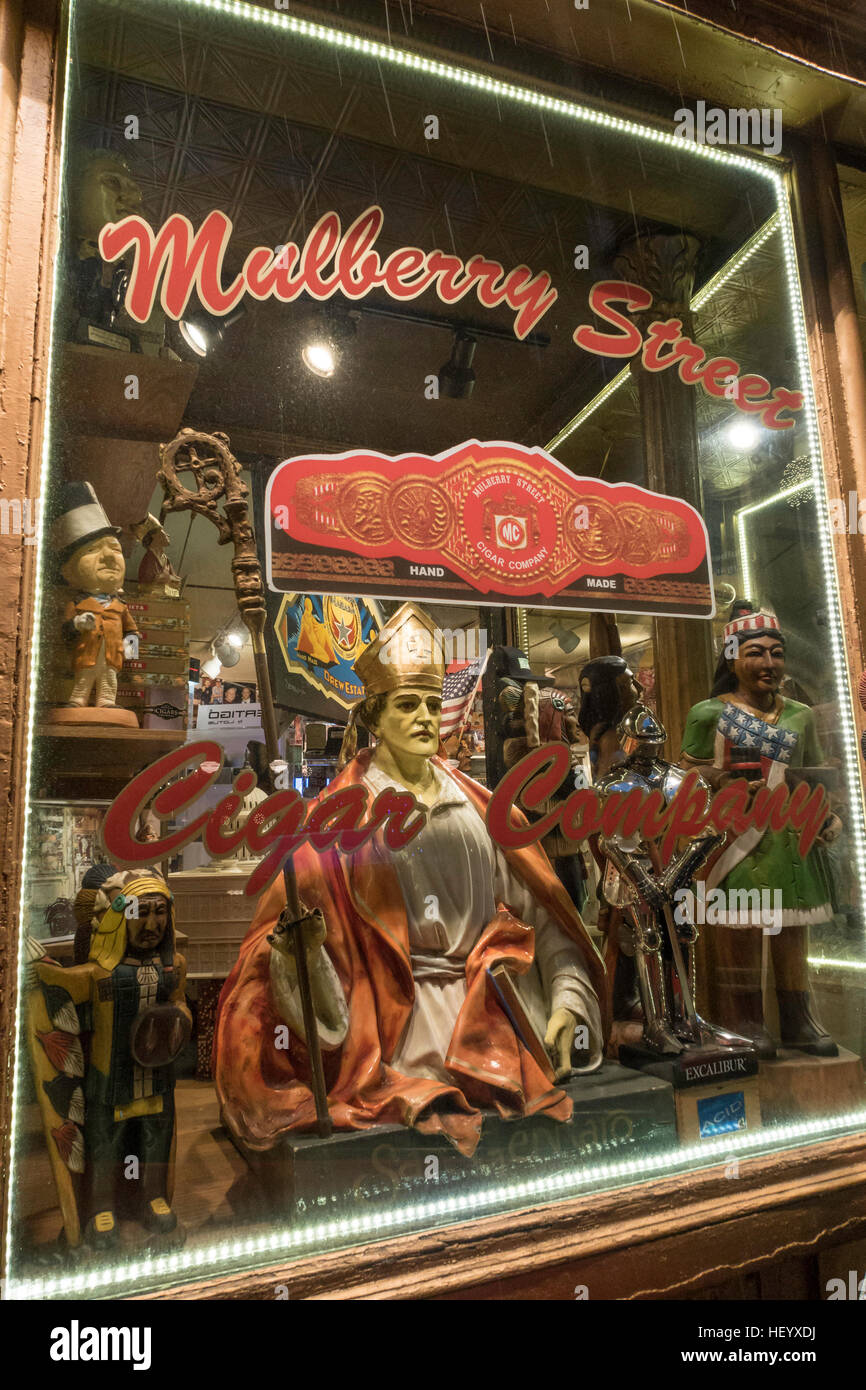 Mulberry Street Cigar Company in Little Italy, NYC, STATI UNITI D'AMERICA Foto Stock