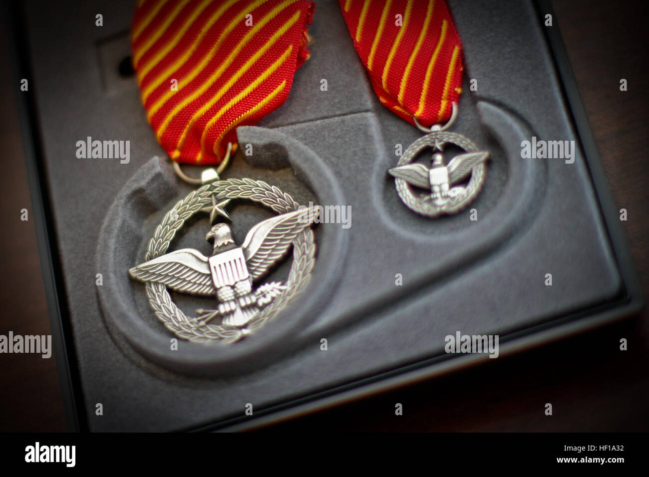 Stati Uniti Air Force Tech. Sgt. John Hurley di combattimento medaglia d'azione. Hurley è un EOD tech assegnato alla 177th Ingegneria Civile Squadron, 177th Fighter Wing, New Jersey Air National Guard. Hurley si è aggiudicato la U.S. Esercito medaglia di lode e di azione di combattimento medaglia per la sua parte in una feroce due ore di battaglia nella provincia di Ghazni, Afghanistan il Ago 15, 2012. Stati Uniti Air National Guard foto di Tech. Sgt. Matt Hecht/RILASCIATO ANG EOD Tech assegnati ad azioni di combattimento medaglia per eroismo in Afghanistan 130518-Z-NI803-006 Foto Stock