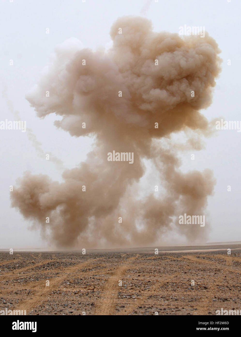 La detonazione di alta carica esplosiva a foglie persistenti di fumo in aria durante un esercizio di formazione ad una gamma di demolizione su Camp Bastion, Afghanistan, Feb 21, 2009.I tecnici di munizioni con sede società, combattere il battaglione della logistica 3, e Okinawa-basato l'eliminazione degli ordigni esplosivi tecnici con 3° EOD plotone, assegnato per il bilanciamento del carico dei componenti-3, hanno lavorato insieme per smaltire inutilizzabili le munizioni e artiglieria.CLB-3 è la logistica elemento di combattimento di Special Purpose Marine Air Ground Task Force-Afghanistan, la cui missione è di condurre le operazioni di counterinsurgency, con un focus sulla formazione di un Foto Stock