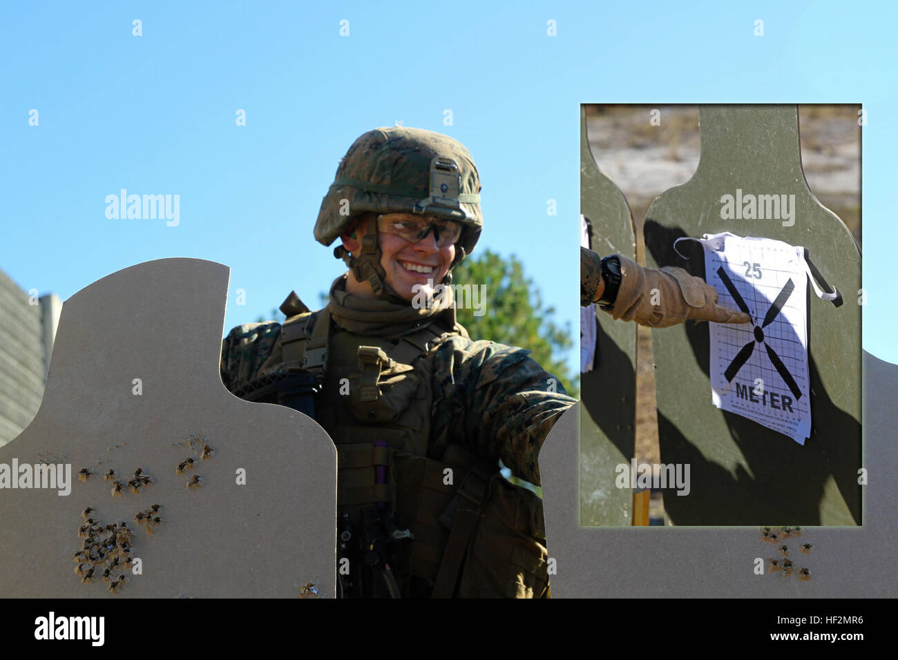 Caporale Edwin A. Kent, un rifleman con Bravo Company, Battaglione Team di atterraggio 3° Battaglione, 6° Reggimento Marini, 24 Marine Expeditionary Unit, tenute i suoi scatti su un bersaglio durante una taratura di armi sparare a Camp Lejeune, N.C., nov. 7, 2014. I marines condotto la formazione per assicurare che tutti i sistemi di arma funzionino correttamente e siano pronti per la prossima distribuzione alla fine dell'anno. (U.S. Marine Corps illustrazione della foto di Lance Cpl. Austin A. Lewis) XXIV MEU's LAR germogli di distacco per la missione disponibilità 141107-M-QZ288-1021 Foto Stock