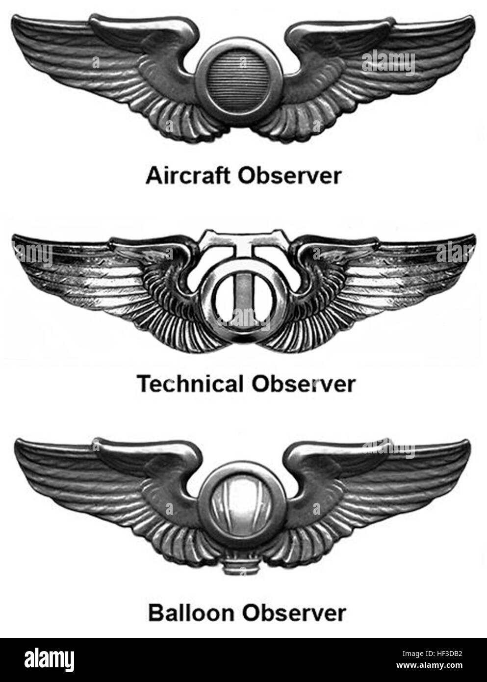 I distintivi di osservazione della seconda guerra mondiale sono stati rilasciati al personale militare statunitense per indicare la qualifica e il servizio in ruoli di osservazione e ricognizione durante le operazioni di guerra. Foto Stock