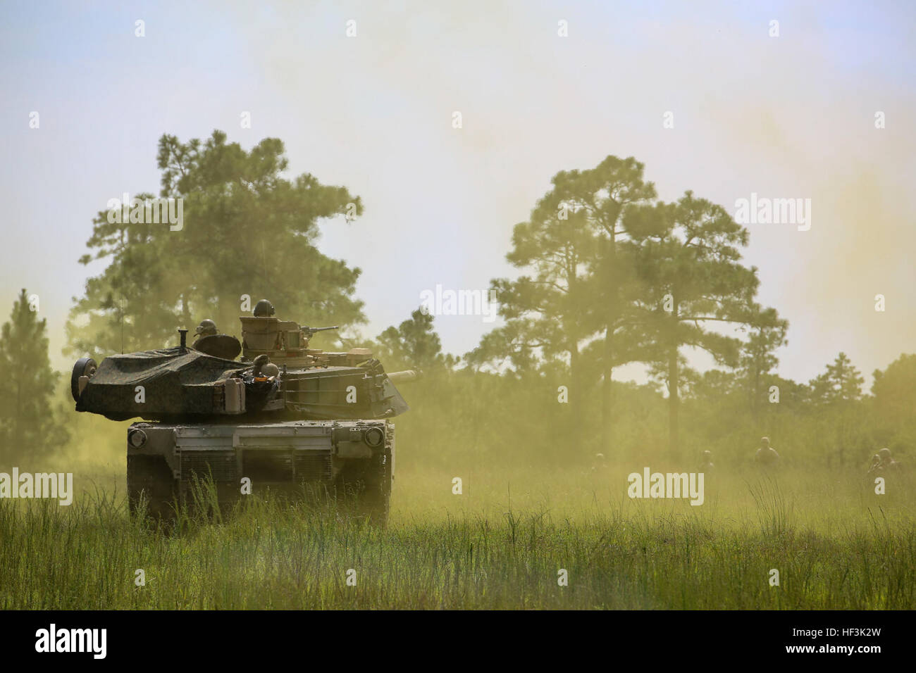 I Marines della Alpha Company, 2nd Tank Battalion si coordinano con Golf Company, 2nd Battalion, 2nd Marine Regiment presso Landing zone Dodo durante un esercizio integrato per migliorare la cooperazione tra fanteria e armatura. Foto Stock