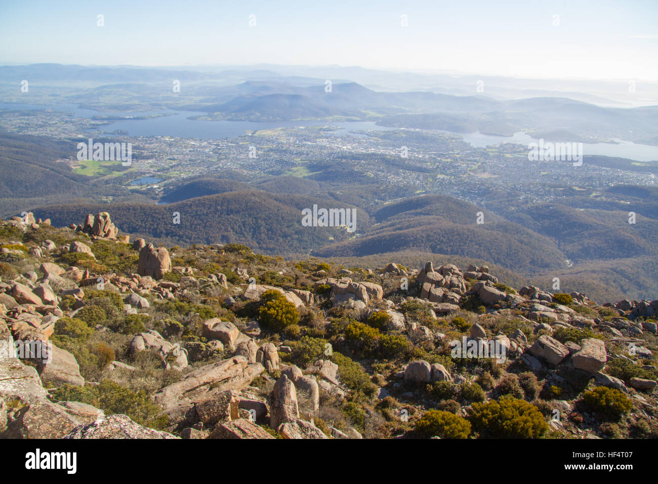 Vista di Hobart da monte Wellington Foto Stock