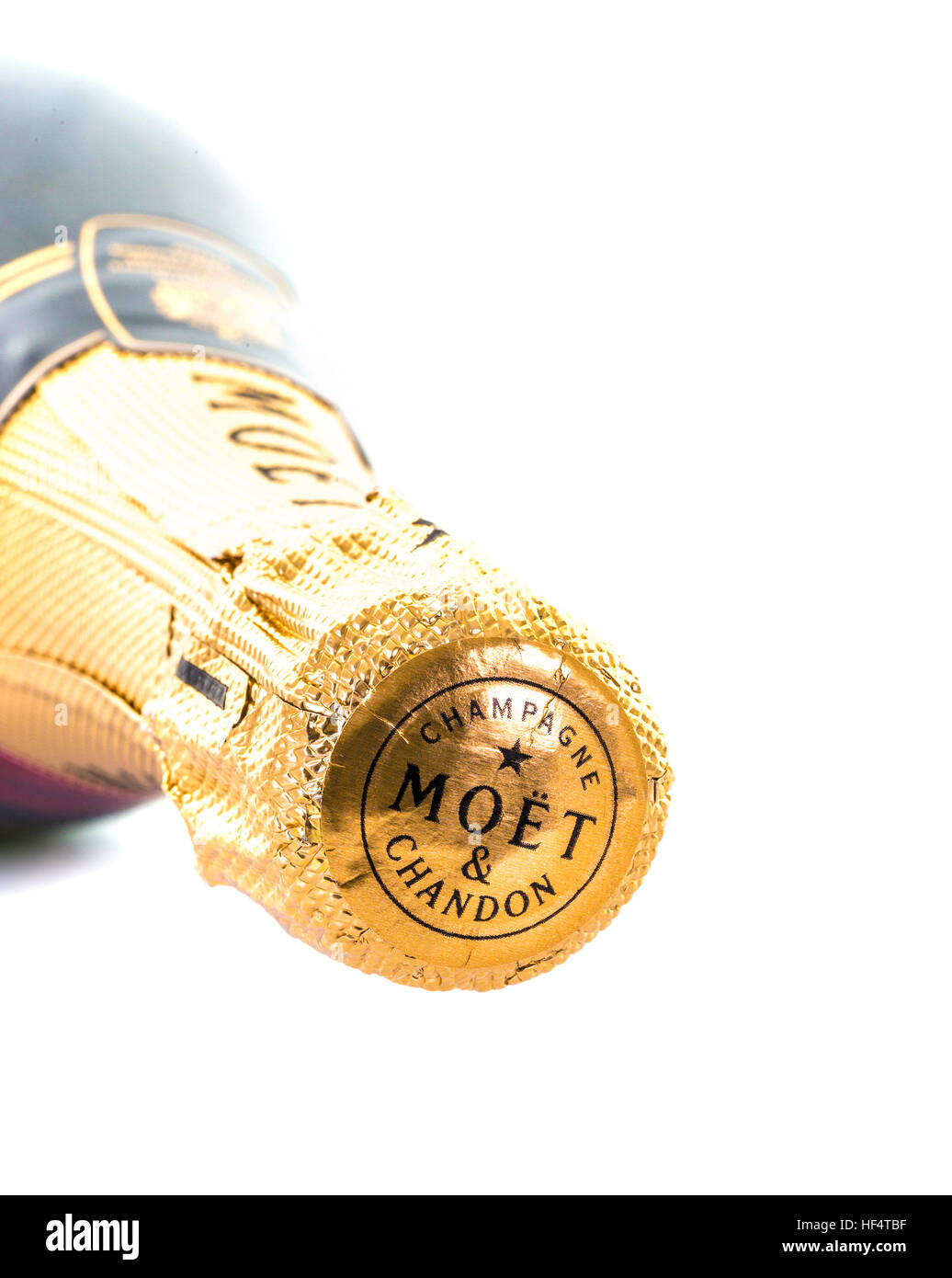 Moet and Chandon Brut Imperial champagne su sfondo bianco Foto Stock