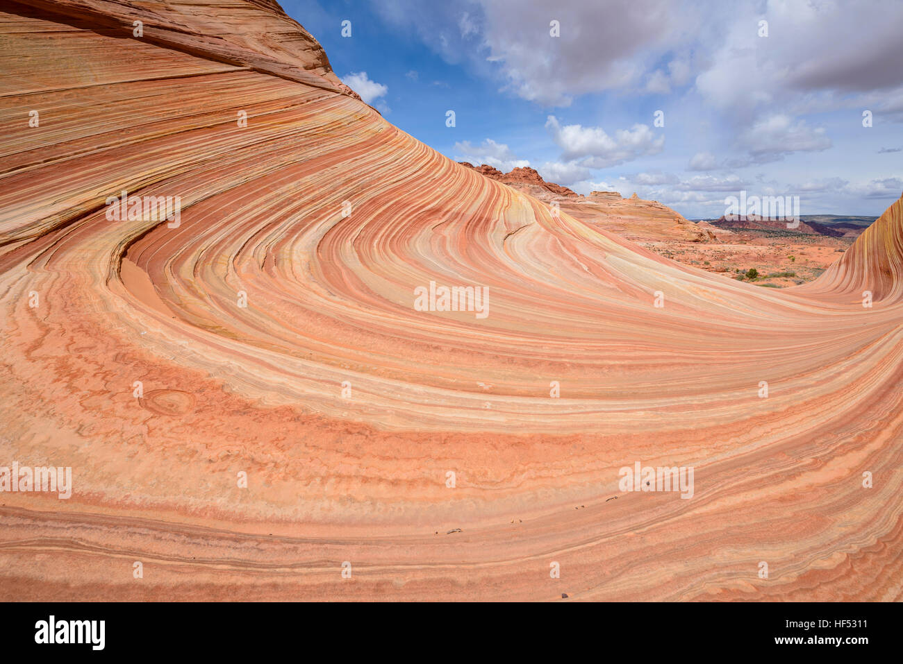Turbinii di arenaria - strati di pietra arenaria colorata all'onda, una drastica erosione di roccia arenaria formazione, confine Arizona-Utah. Foto Stock